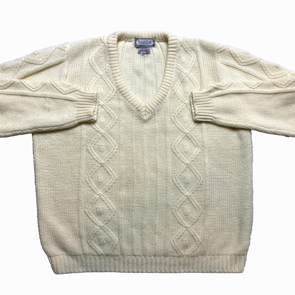 Bryant Park Sweater Womens Large Ivory Cable Knit Pullover Fisherman